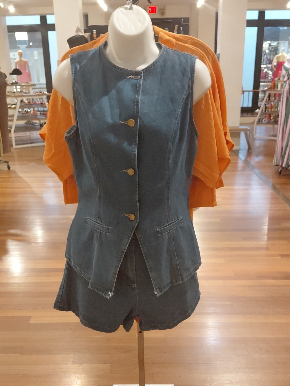 Denim Two Piece Shorts and Vest Set